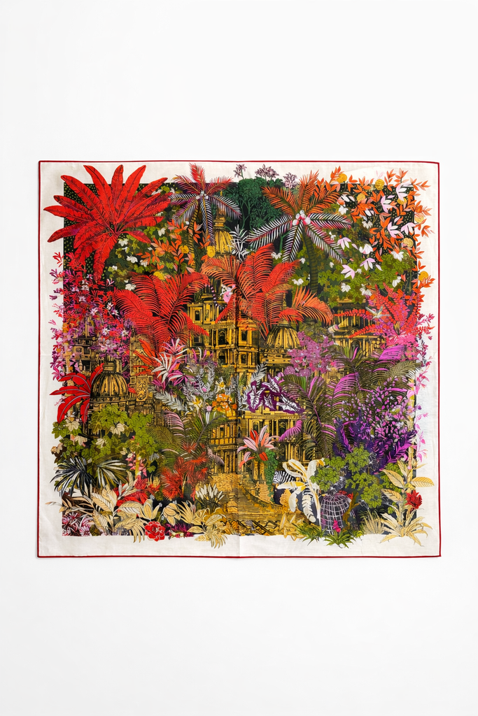 Foulard Temple oublié Carmin 70x70