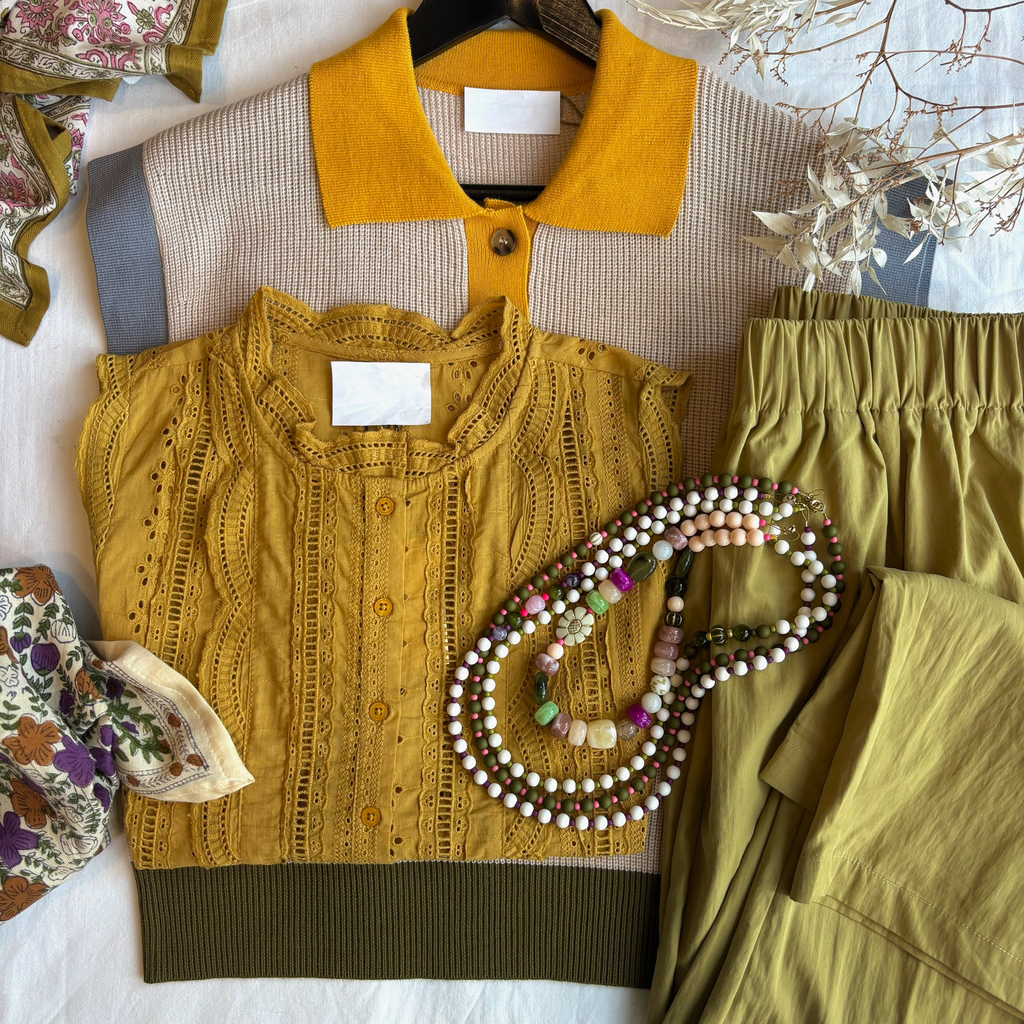 Maille col Polo Ocre